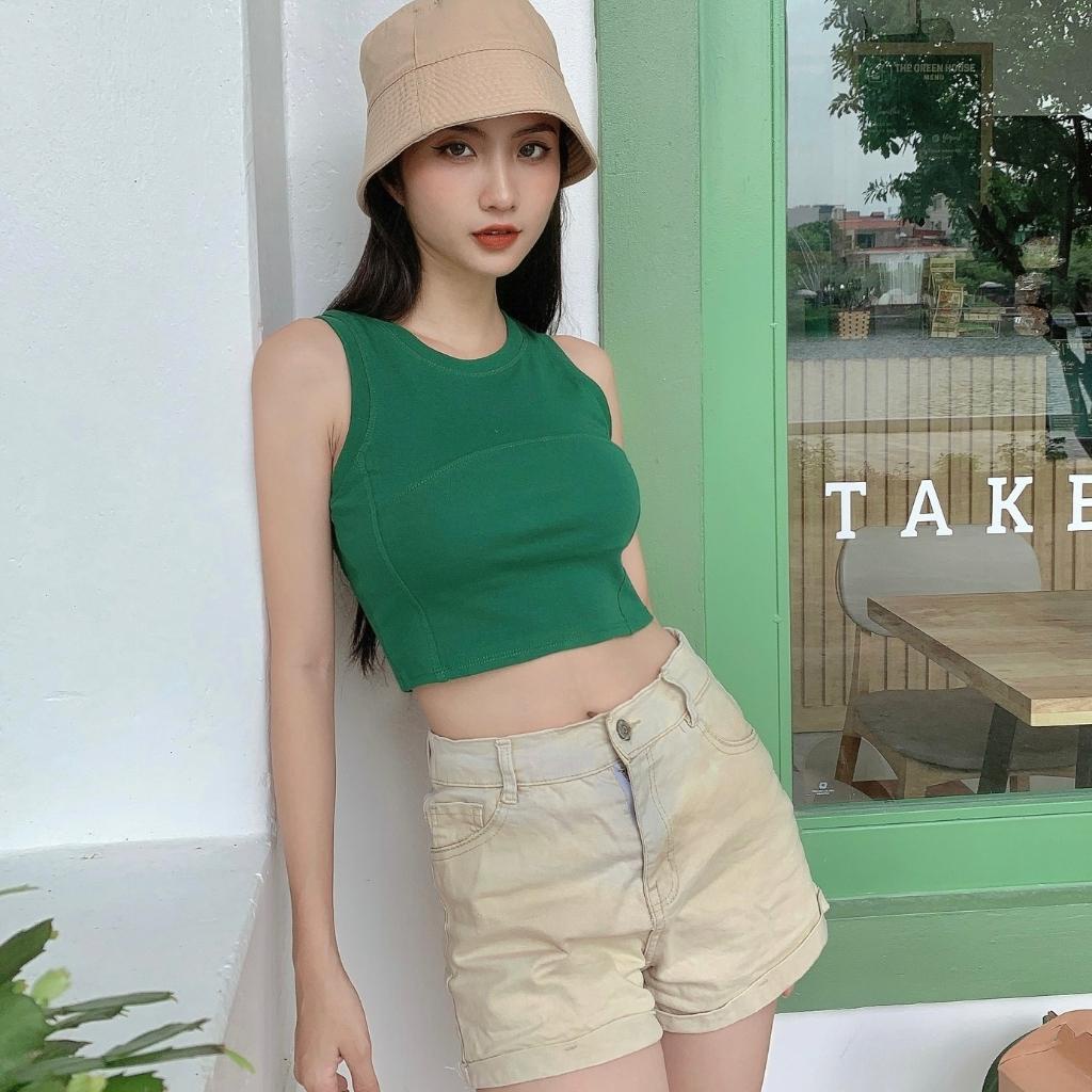 Áo ba lỗ nữ bigsize kiểu viền giữa có mút ngực GenY, Áo croptop 3 lỗ ôm body vải borip nách bo viền cực đẹp -BLBR- | BigBuy360 - bigbuy360.vn