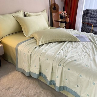 Set chăn ga 4 món lụa tim chăn trần hè màu pastel