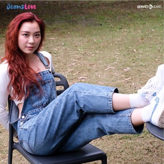  Yếm Dài Nữ GENVIET Chất Liệu jeans Co Giãn Trẻ Trung Col Thụng Yếm Bò Liền Quần Nữ Dáng Thụng Ống Bo  TY104J8252 