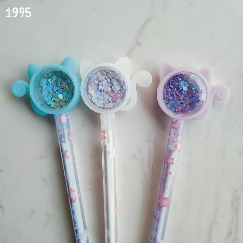 Bút Gel Mực Đen Ngòi 0.38mm Hình Mèo Cute
