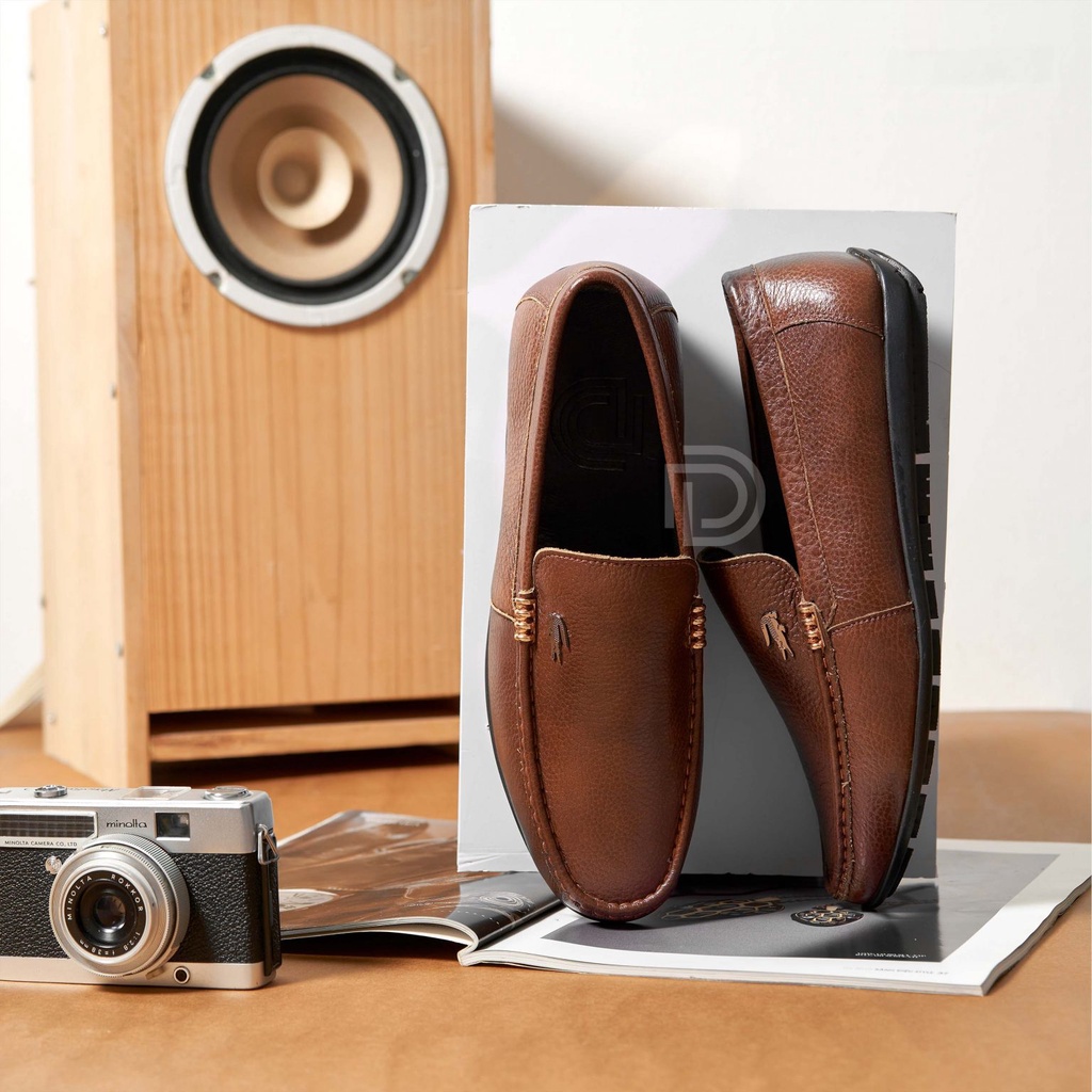 Giày Lười Nam Da Bò - Xưởng giày da Chu Hải Nam L020 - Đen Nâu