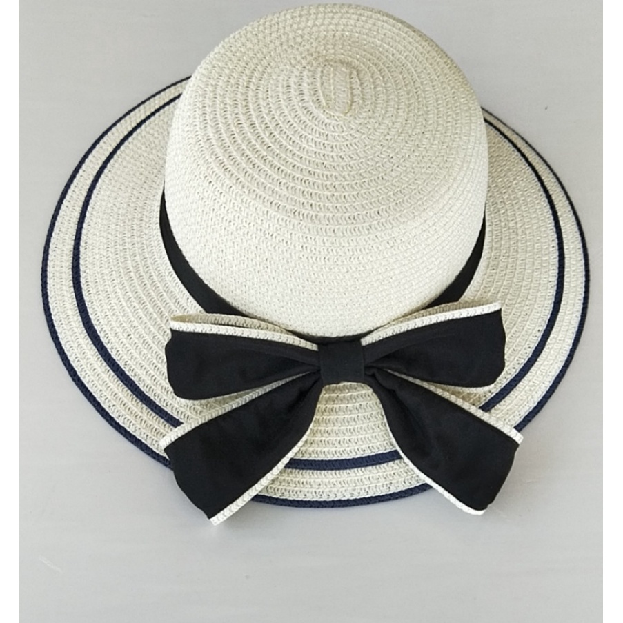 Mũ cói phối nơ hai màu vành chống nắng xòe đi biển mùa hè cực xinh NC9 - Happy Style