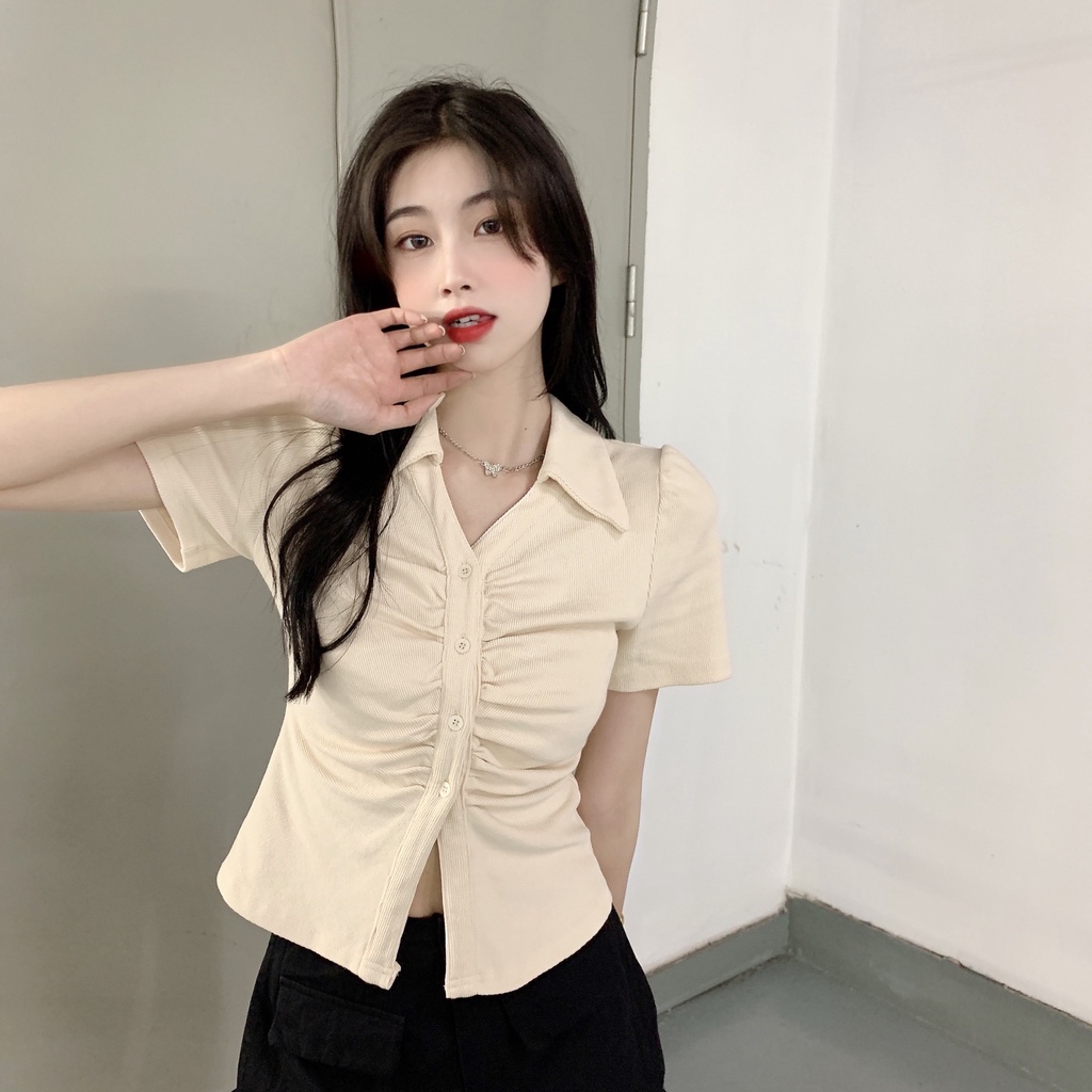 Áo Sơ Mi Tay Ngắn Dáng Ôm Phong Cách Hàn Quốc Thời Trang Cho Nữ