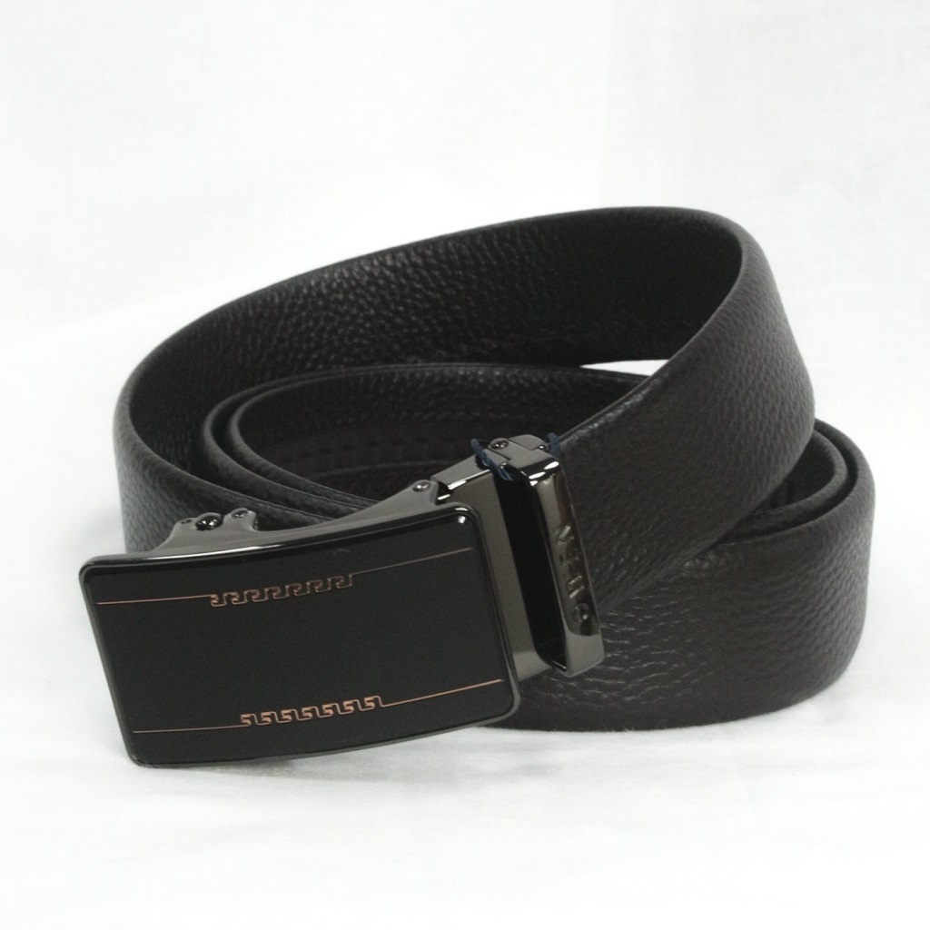 Thắt lưng nam da bò thật OWEN BELT220599 dây màu nâu cao cấp mặt đen đúng nguyên khối hợp kim nguyên khối khóa trượt