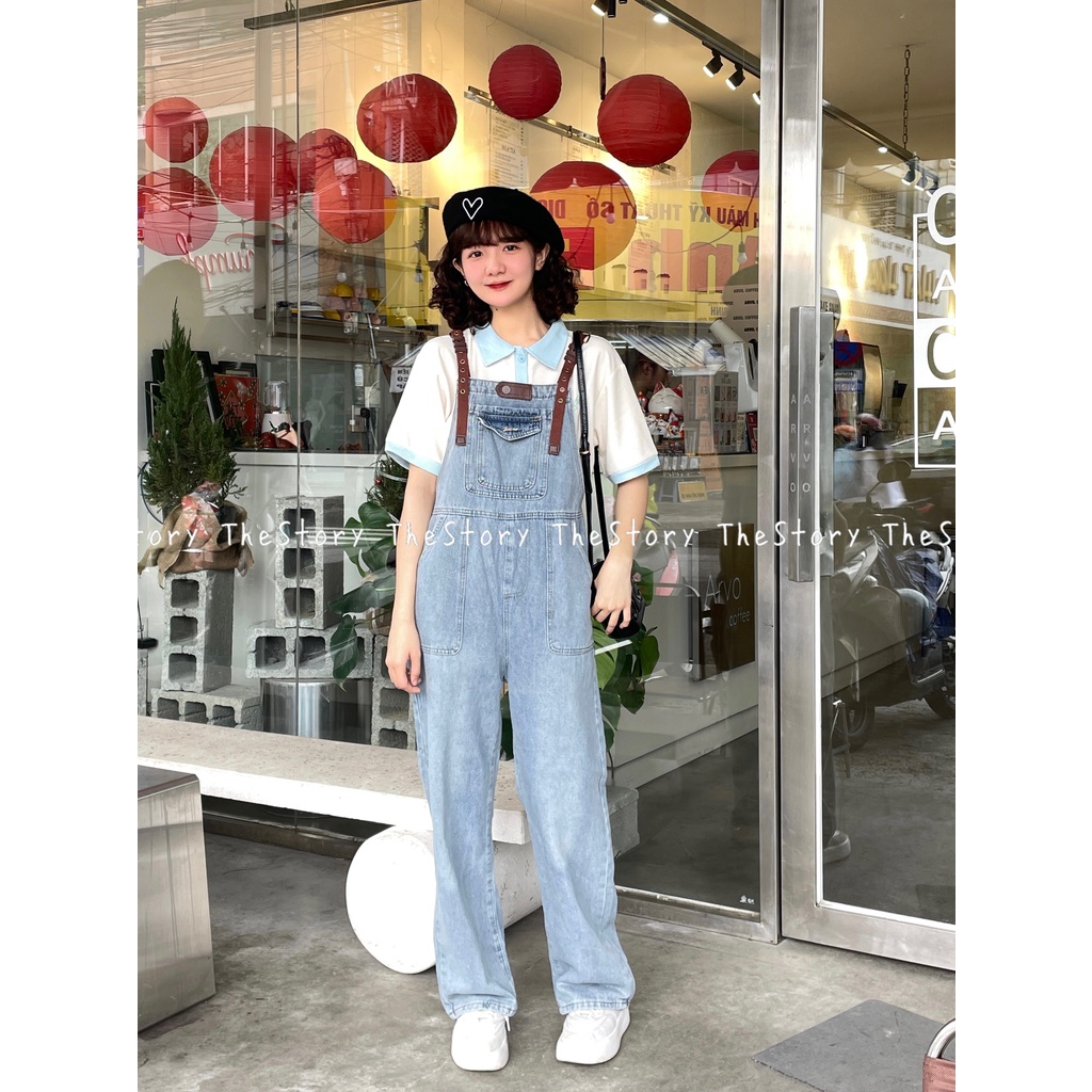 Quần yếm jean quai khác màu  Q881