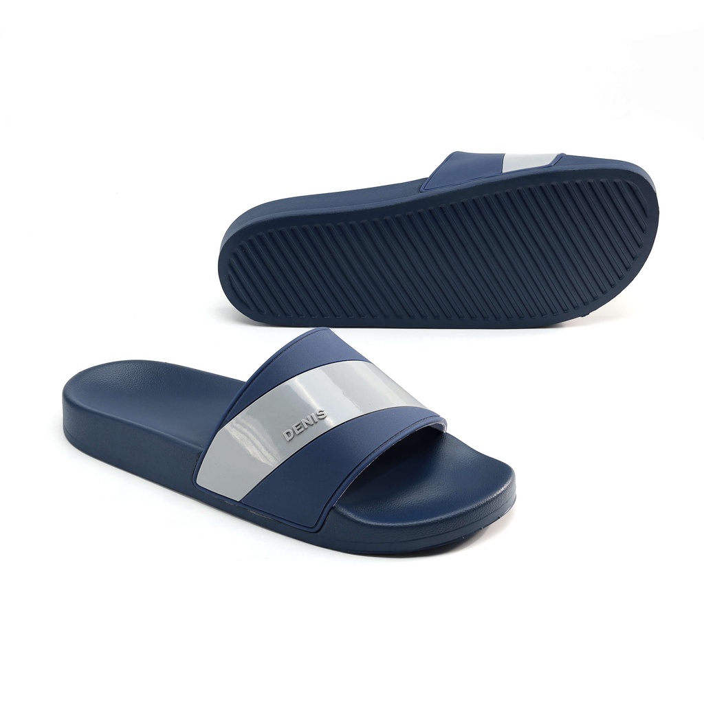 Dép quai ngang Denis Unisex Slipper DC02 đế PU quai PVC màu xanh viền xám Ngoài trời