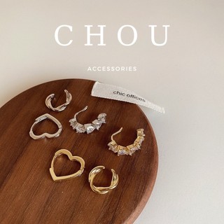 Set 3 bông tai, khuyên tai kẹp vành đính đá trái tim | chou accessories |