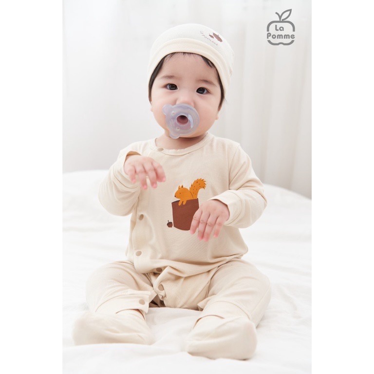 Body Dài Tay Sóc Nâu Hạt Dẻ Màu Be Vải Petit Soyeu Cho Bé