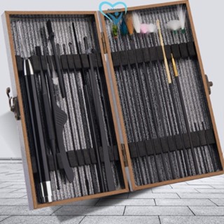 Bộ lấy Ráy Tai, Hộp Dụng Cụ Lấy Ráy Tai Gỗ Mun 20 Món Tích Hợp Đèn Soi Cao Cấp Mozato