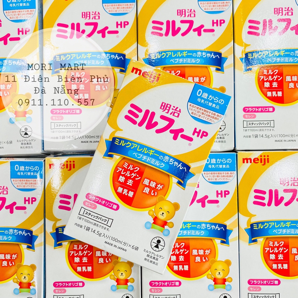 Sữa Meiji HP dạng thanh 14,5g x 6 thanh và lon 850g