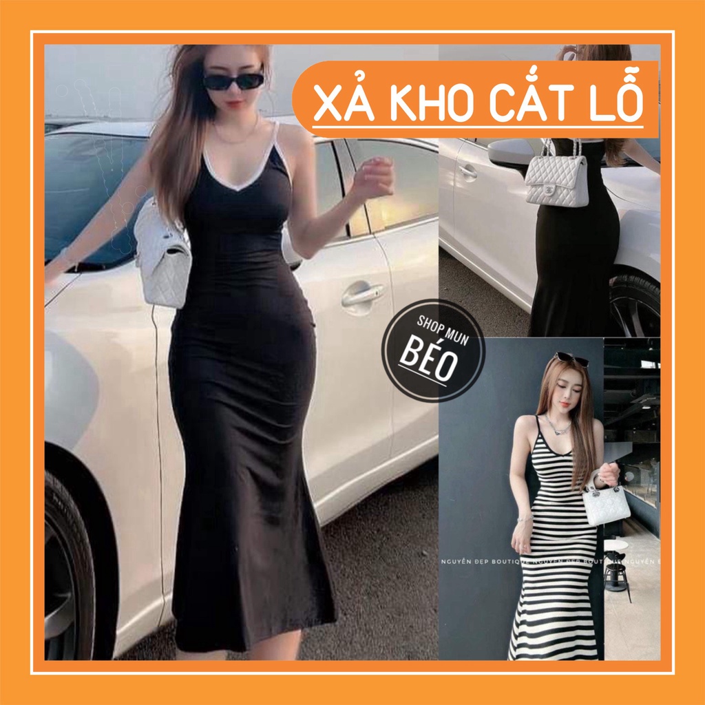 SALE SẬP SÀN Đầm 2 dây viền cổ v phom dài đuôi cá chất thun gân thích hợp mặc đi tiệc đi làm đi chơi phù hợp với mọi pho