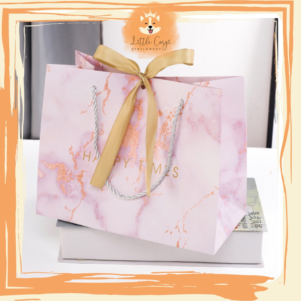 Túi quà tặng - Túi quà giấy vân đá Happy Times vân đá họa tiết thanh lịch