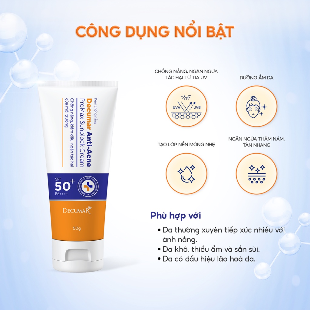 Kem chống nắng Decumar Anti-Acne Promax Sunblock SPF Cream SPF50+ - AJA'S SKINLAB