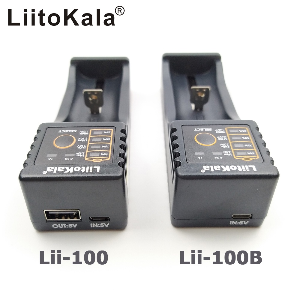 Bộ sạc pin đa năng LiitoKala Lii-100 Lii-100B Đầu USB Sạc Pin 1.2V/3.7V/3V/3.85V NiMH/Liion/LiFePo4