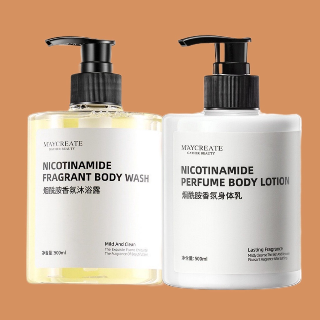 Combo sữa dưỡng thể, sữa tắm dưỡng trắng Niacinamide Maycreate Unisex 500ml