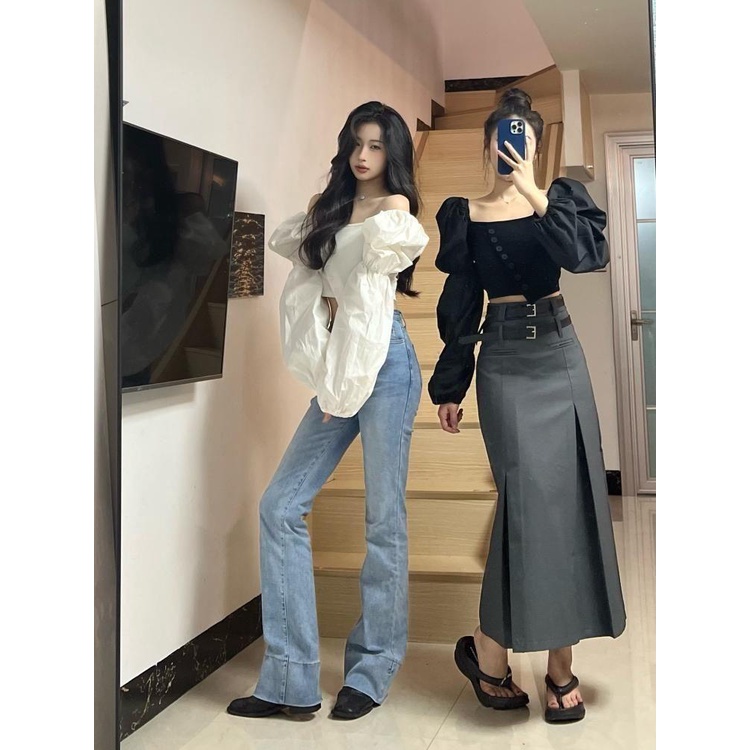 Áo Sơ Mi Tay Phồng Thiết Kế Đơn Giản Thời Trang Hàn Quốc Mới Cho Nữ