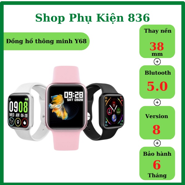 Đồng Hồ Thông Minh Y68 Kết Nối Điện Thoại,Phù Hợp Nam Nữ, Thay Được Hình Nền , Nhận Thông Báo