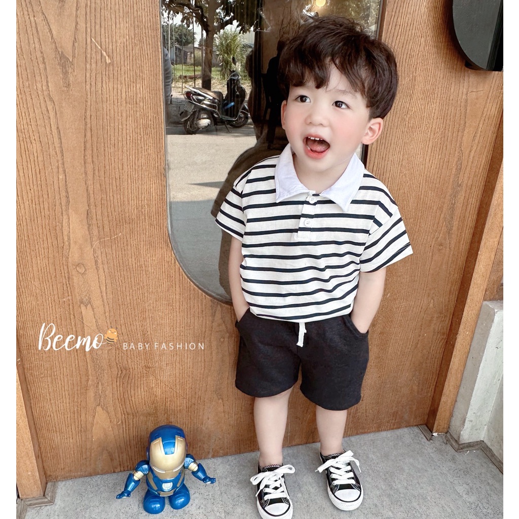 Bộ polo kẻ basic cho bé trai từ 1 đến 7 tuổi 9-20kg BabyBee chất liệu cotton xuất dư mềm mịn thấm hút mồ hôi BT2305