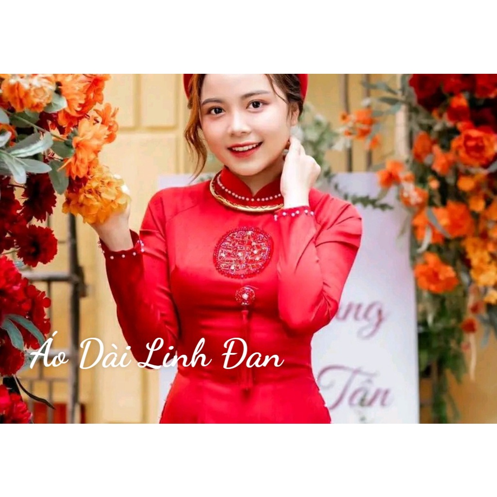 Áo dài cô dâu, chú rể kết chữ hỷ hạnh phúc may mắn, áo dài cưới hiện đại - Áo Dài Linh Đan