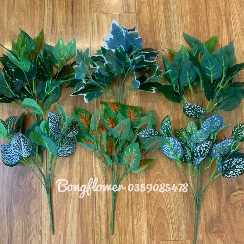 Cụm lá điểm cỏ điểm trang tris tiểu cảnh tường cỏ dài 35cm 7 nhánh