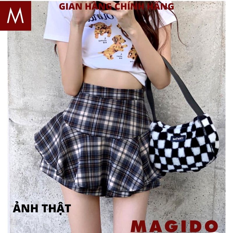 Chân váy kẻ caro cạp cao xếp Ly 2 tầng siêu đẹp, Chân Váy Tennis Ngắn Kẻ Bèo Xòe Thời Trang Nữ hàng Cao Cấp - MAGIDO