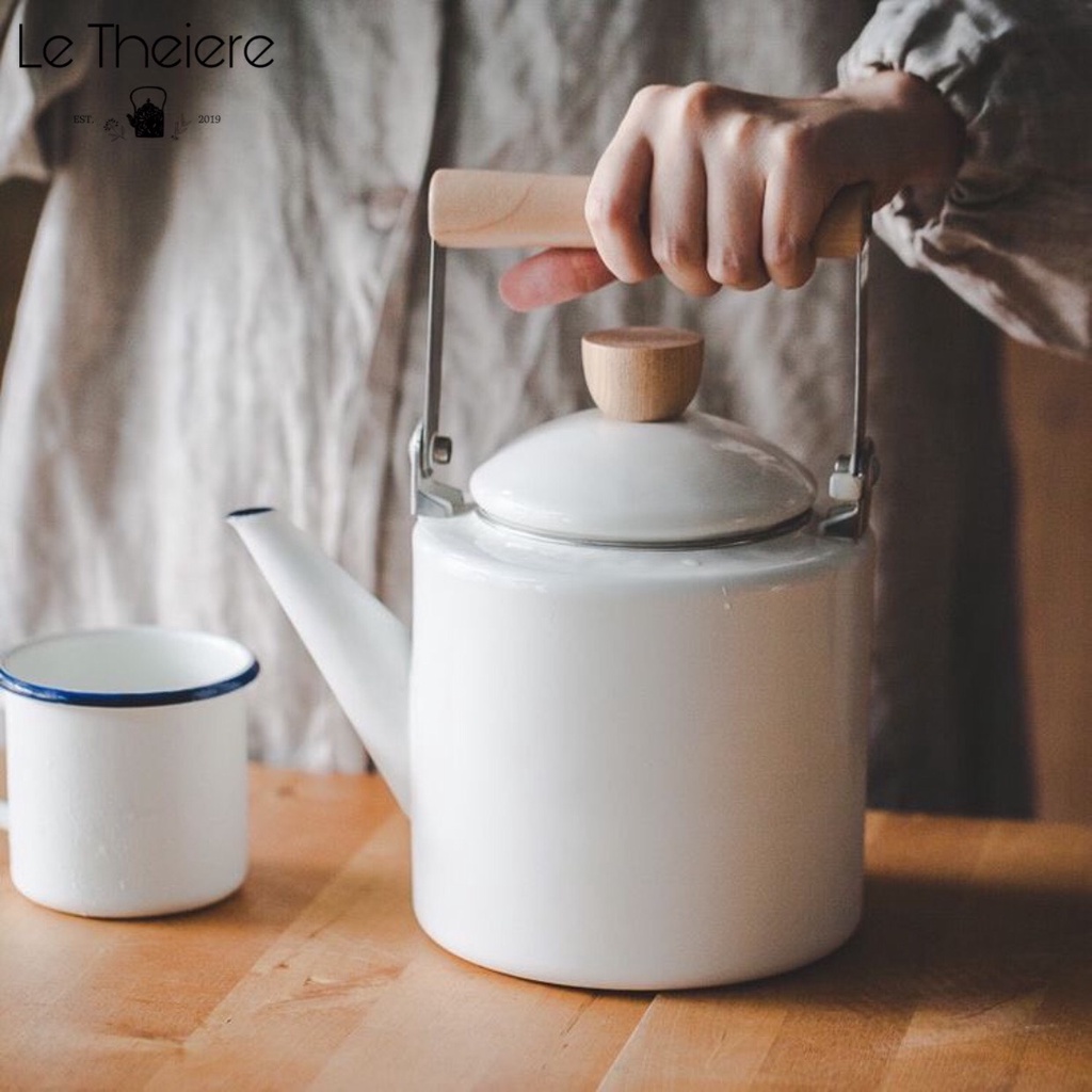 Ấm Đun Nước Pha Trà Đa Năng Retro Hàn Quốc Bằng Thép Tráng Men