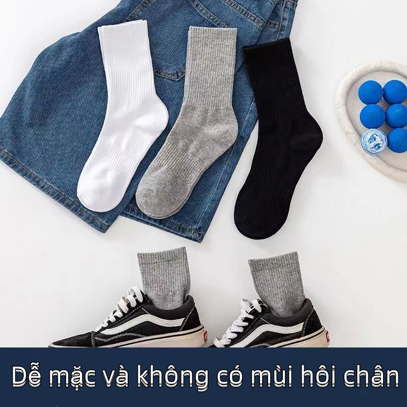 tất cổ caoTất vớ nam nữ chất liệu vải Hàn co giãn bốn chiều, kiểu dáng trơn phong cách hiện đại tất trắng