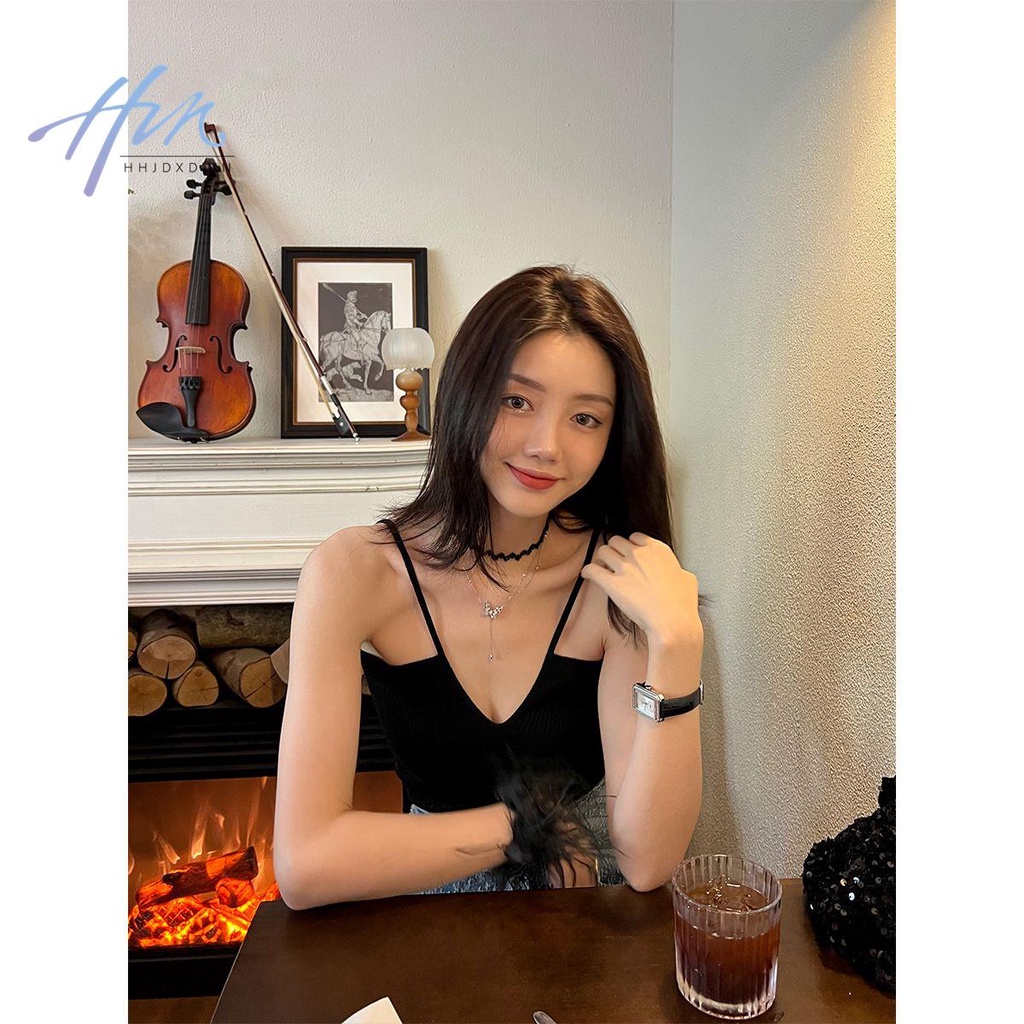 Áo Hai Dây Mỏng Cổ Chữ V Có Đệm Ngực Thời Trang Mùa Hè Quyến Rũ Cho Nữ