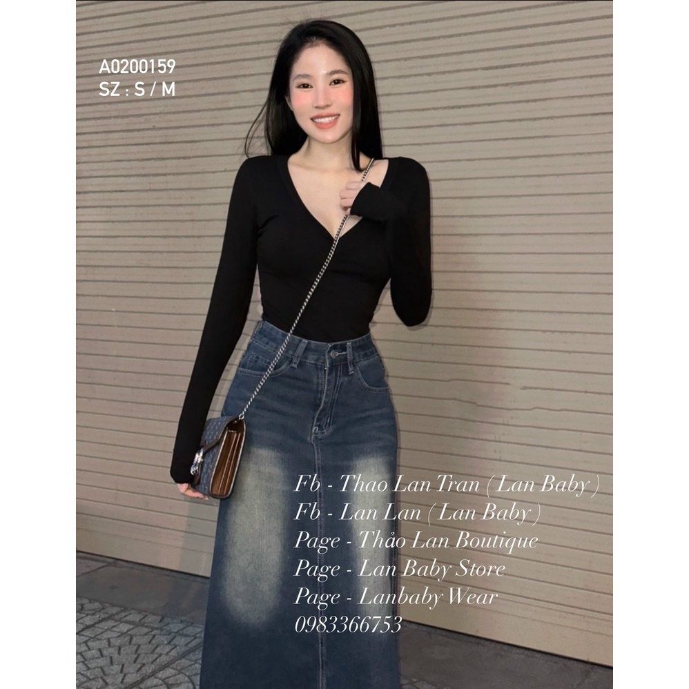 Áo thun tăm cổ tim dài tay ôm body hot, 3 màu, có ảnh thật