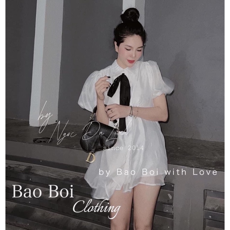 ÁO BABYDOLL SƠ MI VOAN TRẮNG CỔ SEN VIỀN REN PHỐI NƠ ĐEN