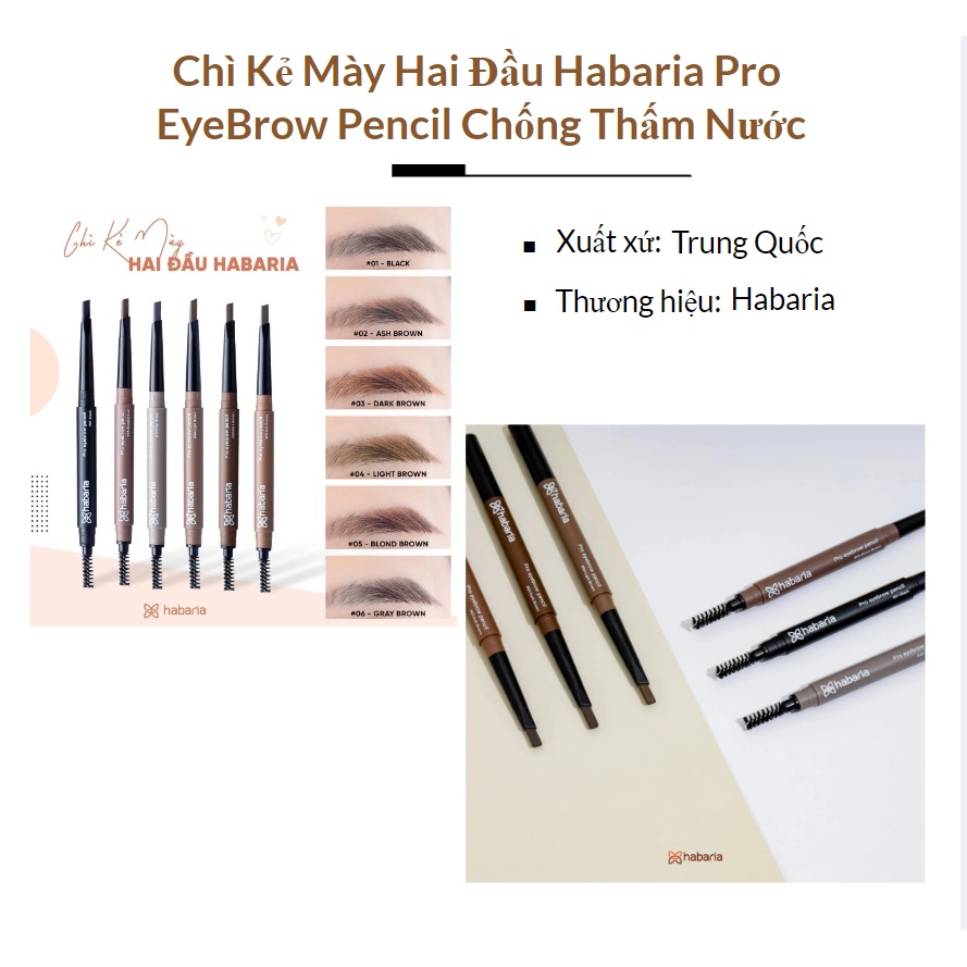 Chì Kẻ Mày Hai Đầu Habaria Pro EyeBrow Pencil Chống Thấm Nước