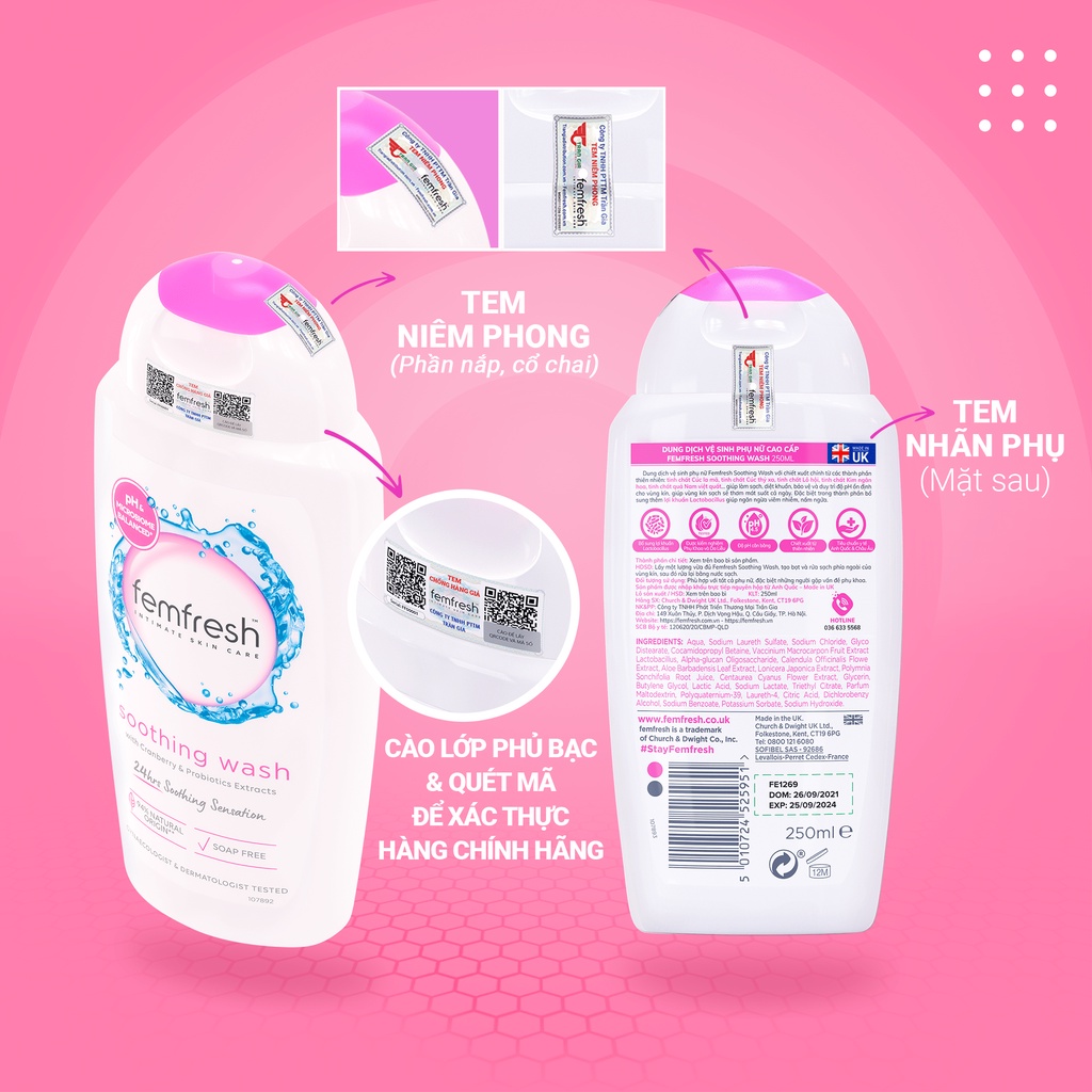 Dung Dịch Vệ Sinh Phụ Nữ Femfresh Soothing Wash - Hỗ Trợ Các Vấn Đề Vùng Kín Giúp Sạch, Thơm, Tươi Mới 250ml