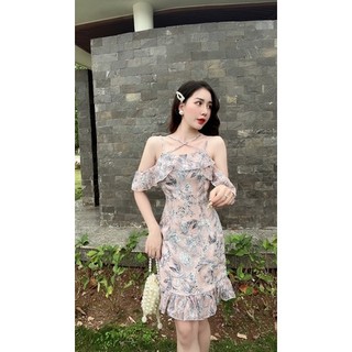 Váy body trễ vai chất tơ hoa