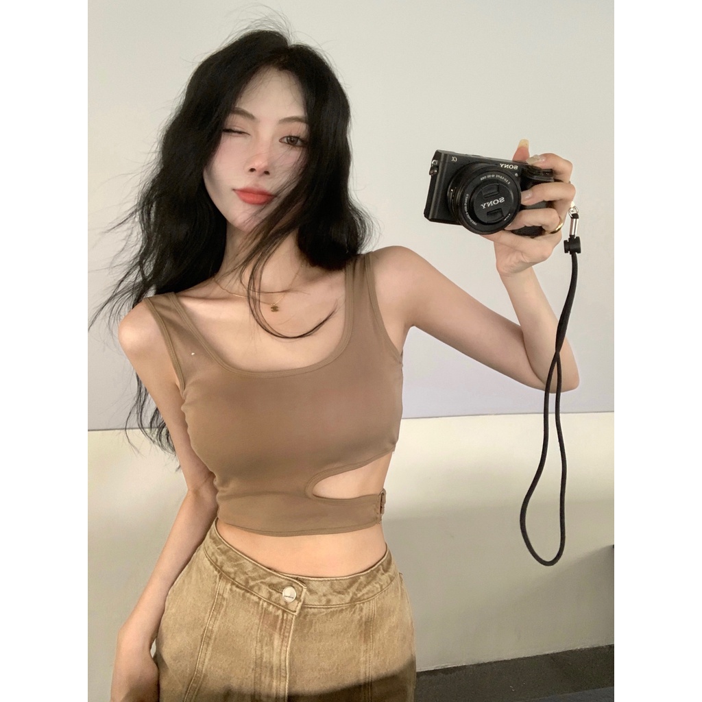 ZHELIHANGFEI Áo Croptop Hai Dây Lưng Cao Kiểu Dáng Ngọt Ngào Quyến Rũ