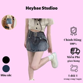 Chân váy jeans nữ dây đai dáng ngắn 2 màu fullsize - váy bò nữ cạp cao
