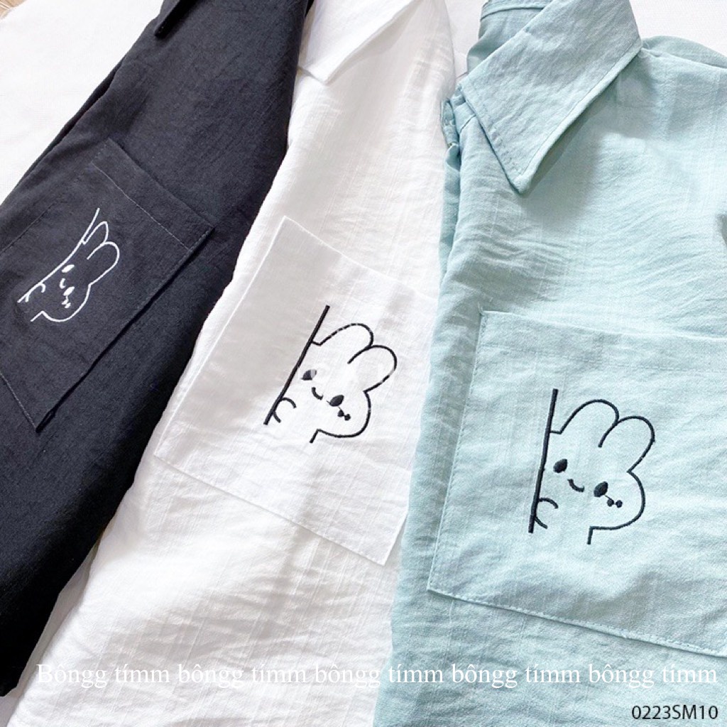 Áo croptop thêu hình dễ thương vải đũi hàn