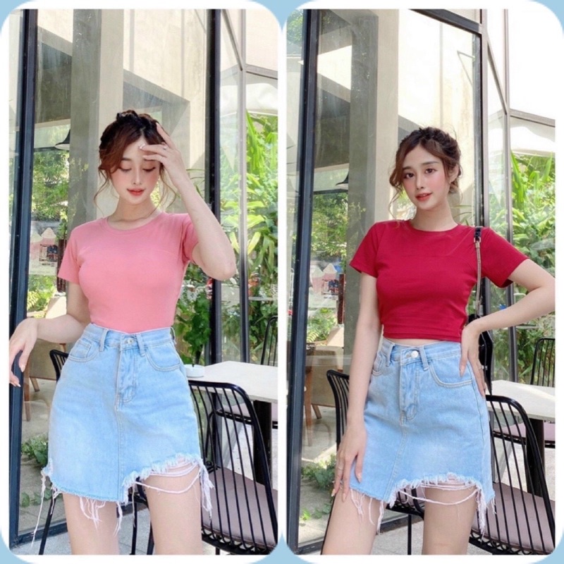 ÁO THUN THÁI NỮ TAY NGẮN ÔM BODY CỔ TRÒN, ÁO CROTOP