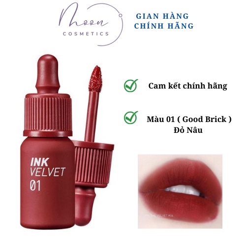 Son Kem Lỳ Peripera Ink Velvet Tint 01 Good Brick - Đỏ Nâu, Son Ink 01 Đỏ Nâu