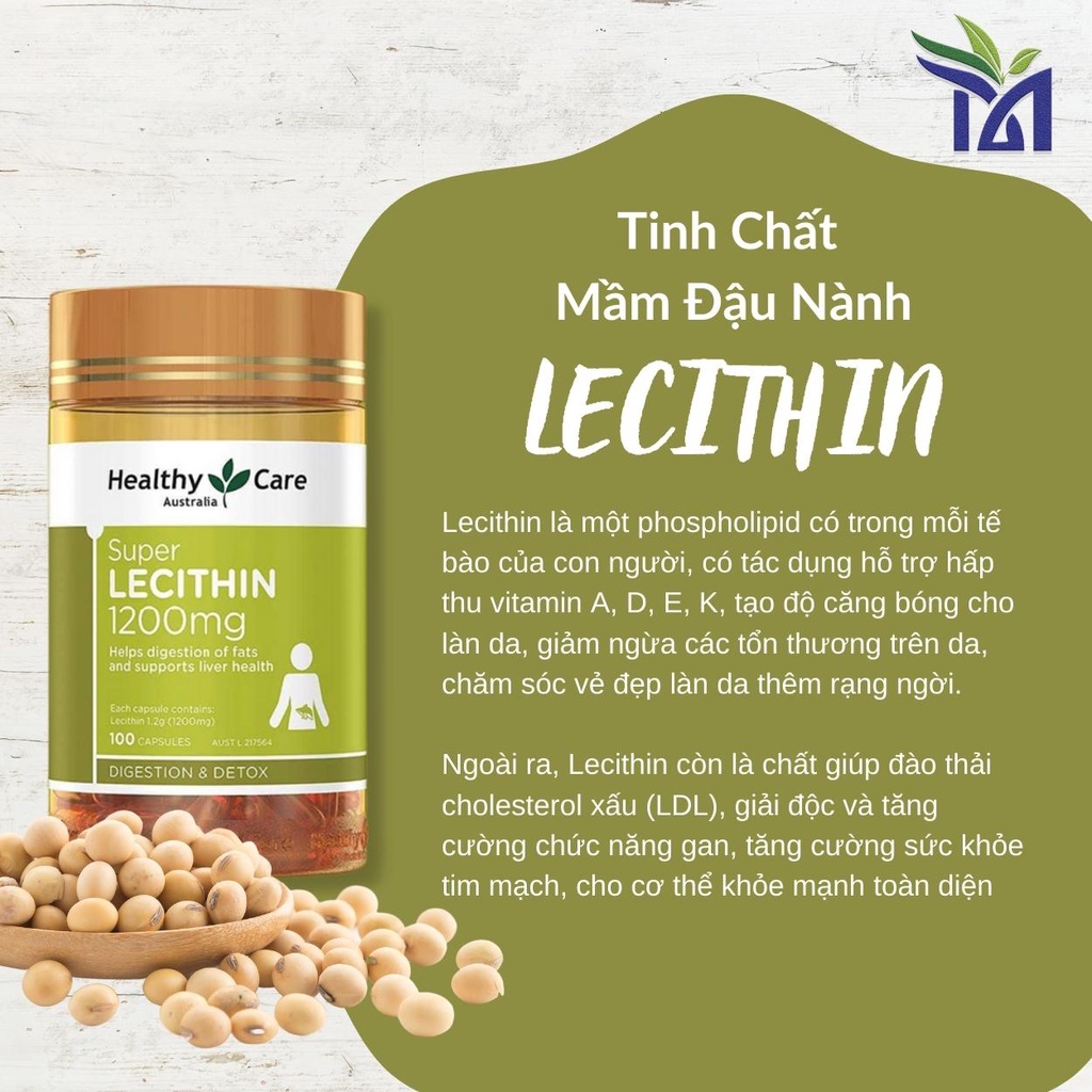 Viên Uống Mầm Đậu Nành Healthy Care Super Lecithin 100 viên Cân Bằng Nội Tiết Tố Nữ, Đẹp Da, Giảm Lão Hóa