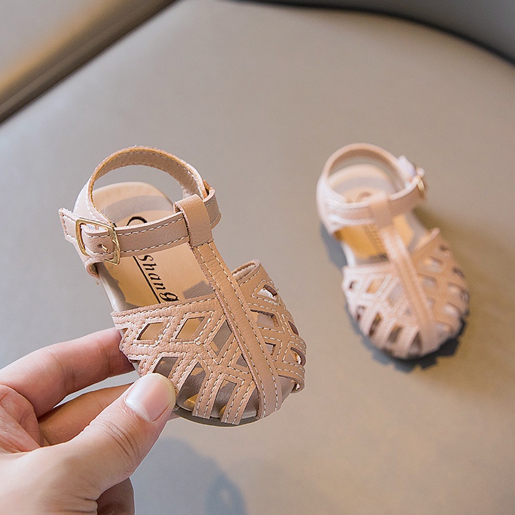 Dép sandal tập đi bé gái siêu mềm 0-3 Tuổi, mũi rọ dễ thương chống trơn trượt quai dán