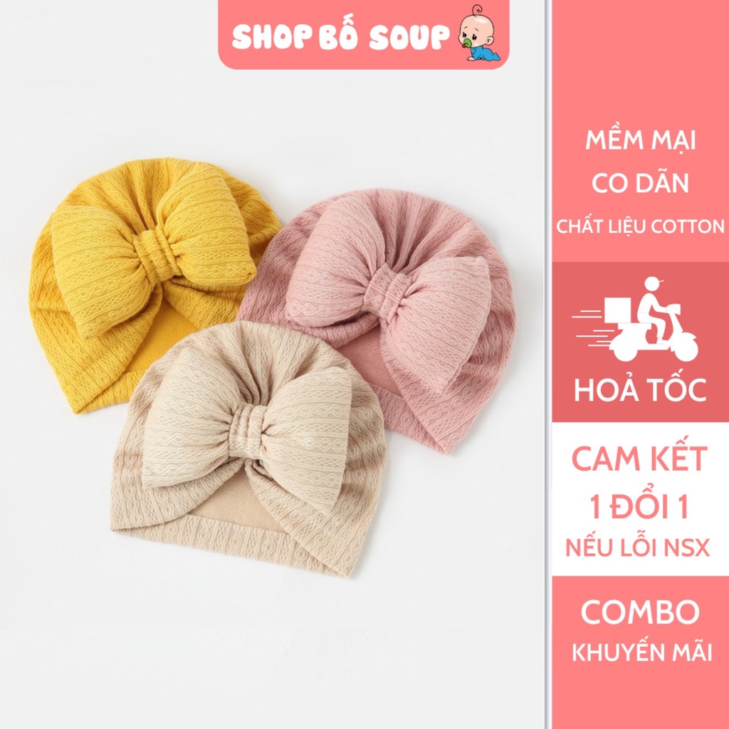 Mũ nón Turban cho bé gái thắt nơ chất liệu cotton