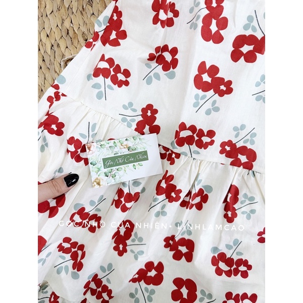 Váy Đầm Nữ Cổ Tim Tay Bồng Hoa Nhí Dáng Dài Babydoll Form Dễ Mặc