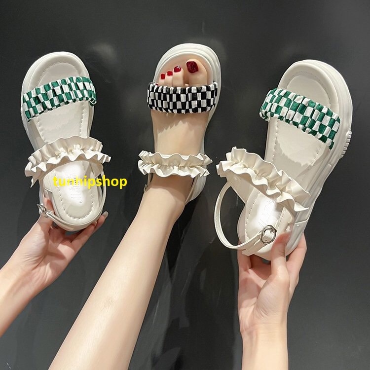 Dép sandal quai hậu nữ đế bằng quay kẻ ô bèo đi học đi chơi đi làm đi du lịch hot 2023-đế êm ái siêu nhẹ,dép công sở