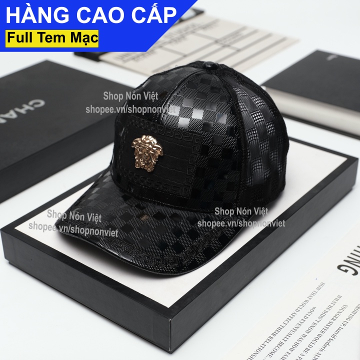 Mũ Lưỡi Trai Nón Kết Versace Đính Logo Nổi Phối Lưới Vải Cotton Poly Bóng Thoáng Mát Màu Đen Form Đứng Thời Trang C