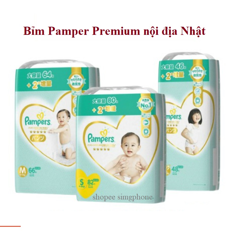 Tã Bỉm Pampers Premium nội địa Nhật dán/quần S80/M66/M64/L52/XL48