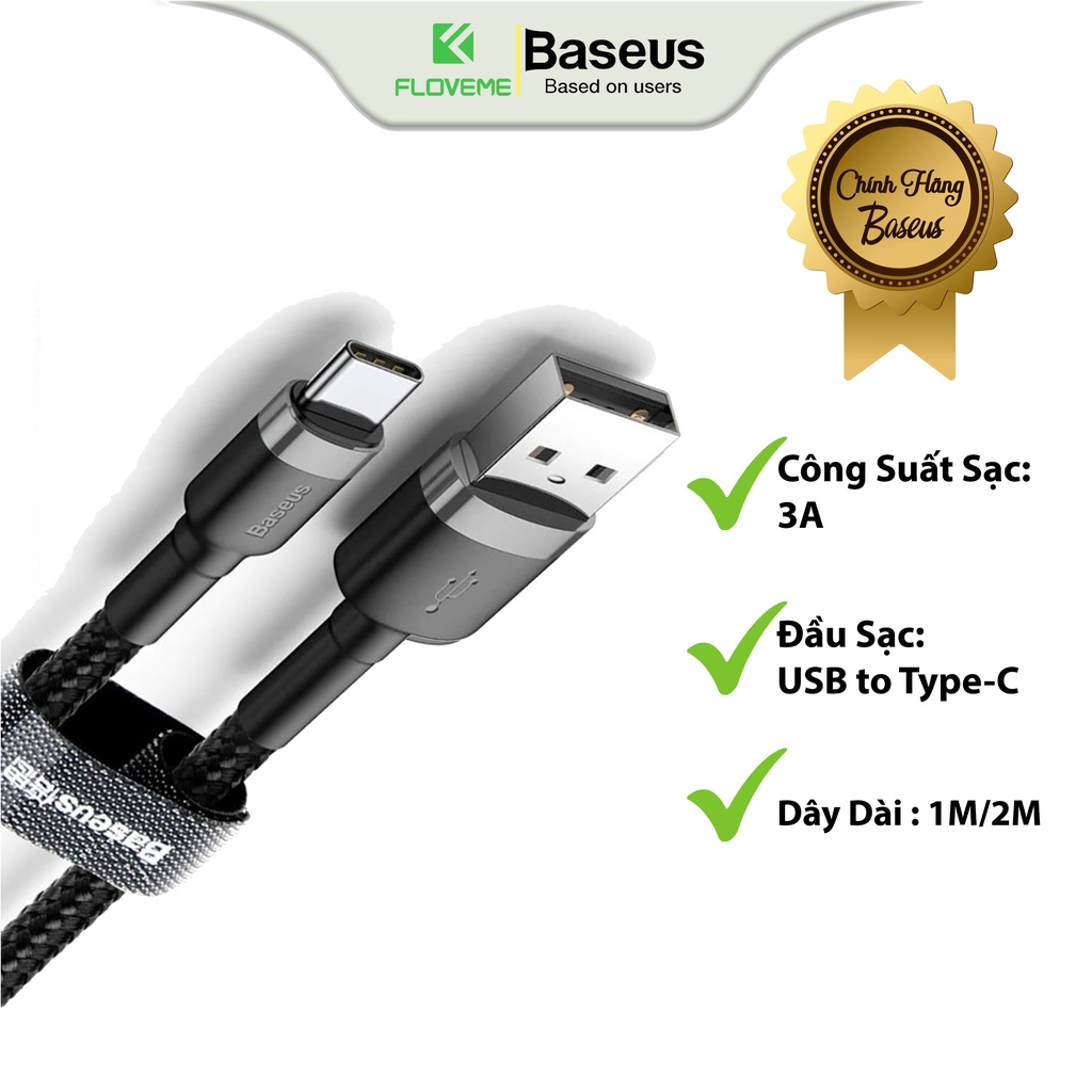 Cáp Sạc Nhanh, Siêu Bền Baseus Cafule Type C Quick Charge cho Smartphone/ Tablet , Quick charge 3.0,Sạc nhanh 3A