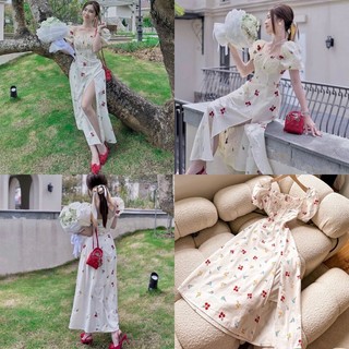 ĐẦM MAXI HOA CỔ U XẺ TÀ (KÈM VIDEO HÌNH THẬT)