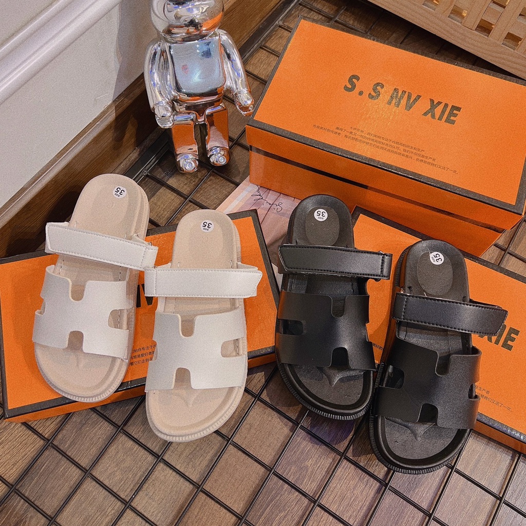 Dép chữ H đế PU quai da may chỉ chắc chắn hình video thật của shop
