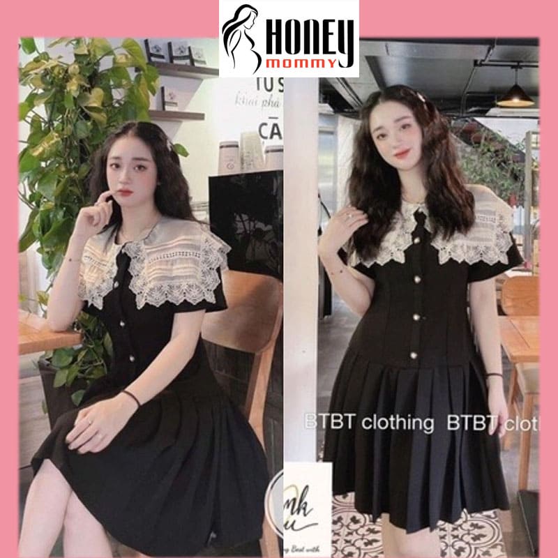 Đầm Bầu Váy Bầu Công Sở Mùa Hè Cổ Ren Dập Ly Xinh Xắn Dáng Suông HD2734 Honey Mommy