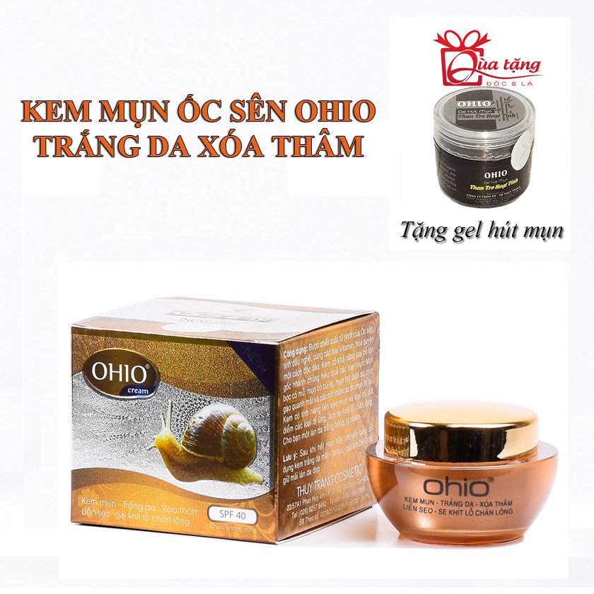 kem mụn ohio ốc sên trắng da xóa thâm liền sẹo cân bằng độ ẩm 20g + tặng gel hút mụn OHIO